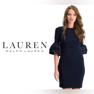 LAUREN Ralph Lauren Konatta Sheath Dress Flared Bell Sleeve Navy Size 4